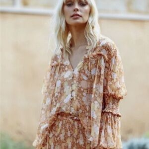 OPT Floral Sheer Orange Boho Blouse